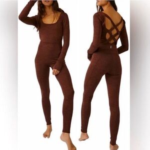 FP Movement Relieve Jumpsuit Espresso Brown Long Sleeve Jumpsuit Medium onesie